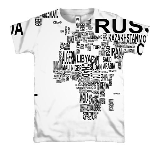 3D футболка с текстовой картой мира