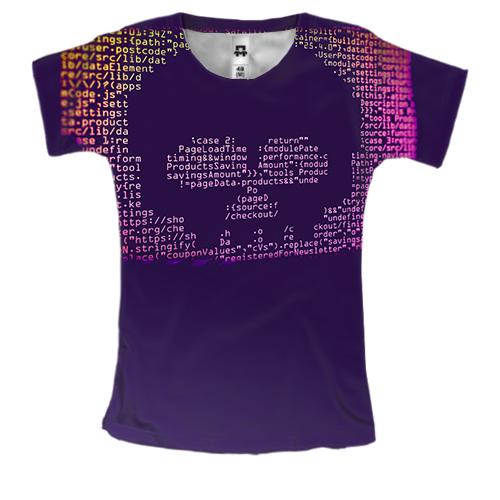 Женская 3D футболка с программным кодом и черепом