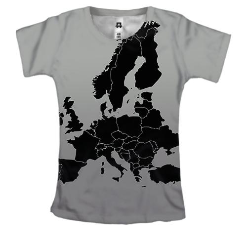 Женская 3D футболка с картой Европы