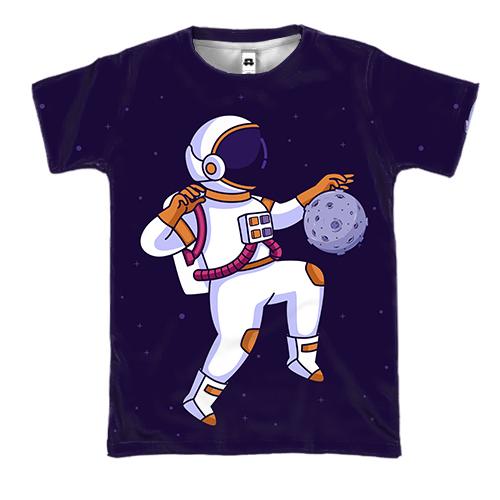 3D футболка с космонавтом и Луной мячом