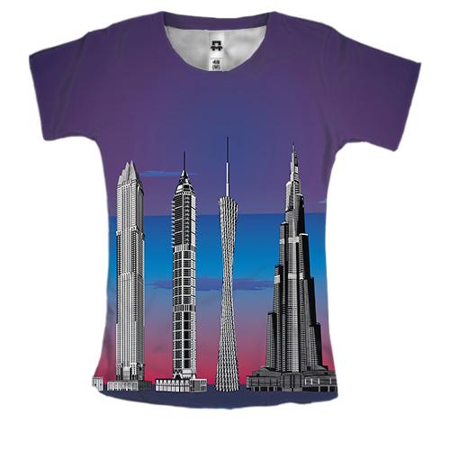 Женская 3D футболка с небоскребами