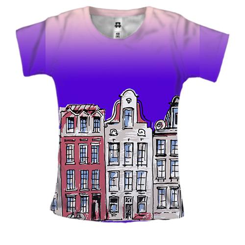 Женская 3D футболка с фасадом дома