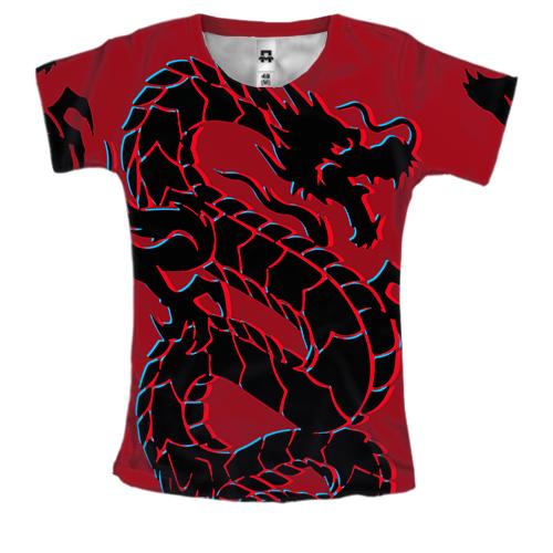 Женская 3D футболка с черным драконом