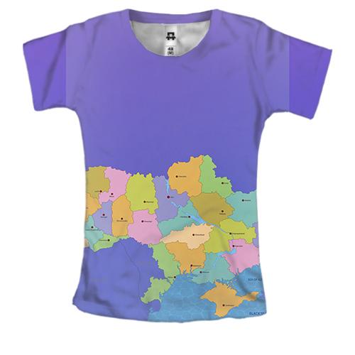 Женская 3D футболка с контурной картой Украины