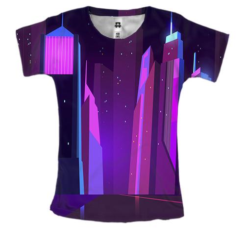 Женская 3D футболка с ночным неоновым городом