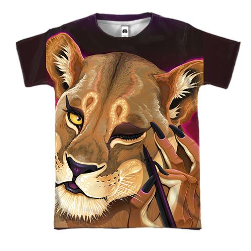 3D футболка с накрашеной львицей