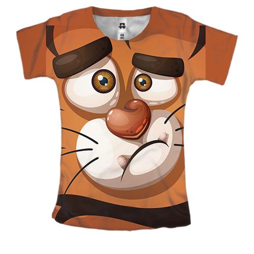 Женская 3D футболка с грустным тигром