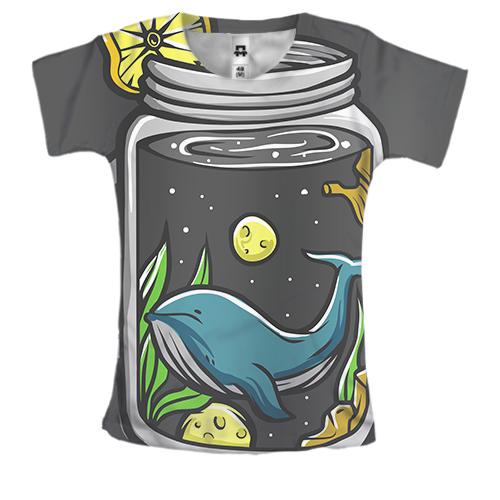 Женская 3D футболка с китом в чашке