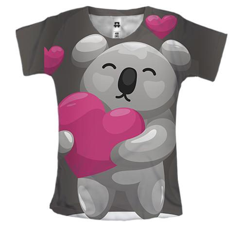 Женская 3D футболка с коалой и сердечком