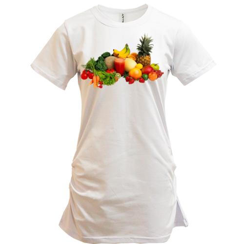 Подовжена футболка з фруктово-овочевим букетом