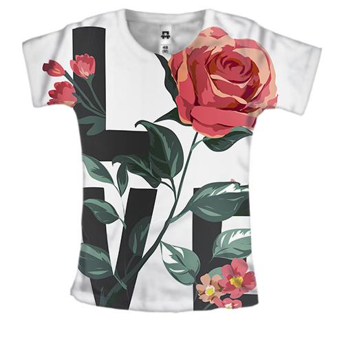 Женская 3D футболка с цветочной надписью 