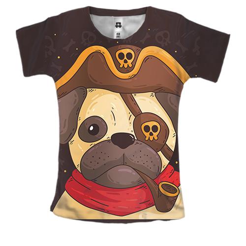 Женская 3D футболка с мопсом пиратом