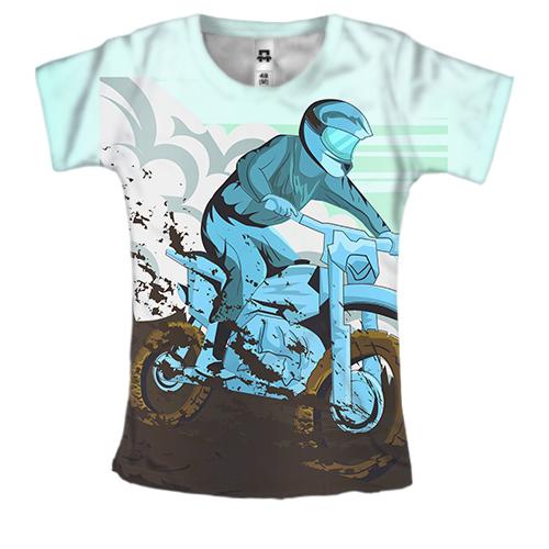 Женская 3D футболка с грязным мотоциклистом