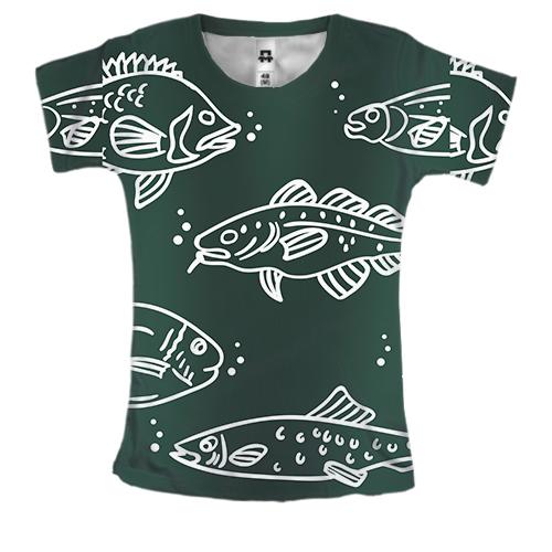 Женская 3D футболка с белыми рыбками