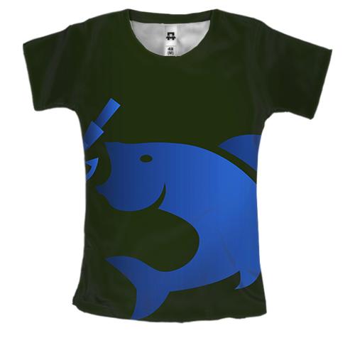 Женская 3D футболка с синей рыбой на крючке