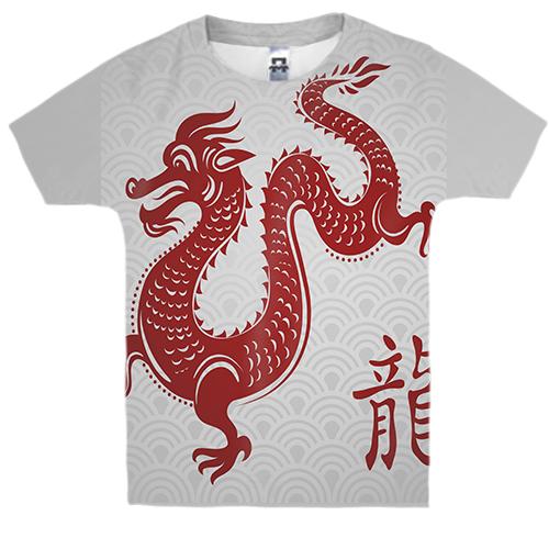 Детская 3D футболка с красным китайским драконом