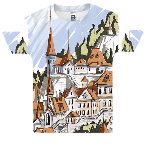 Детская 3D футболка с городом в горах