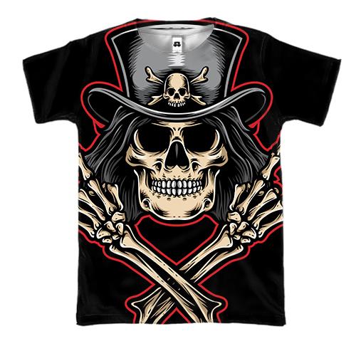 3D футболка з рок скелетом в капелюсі