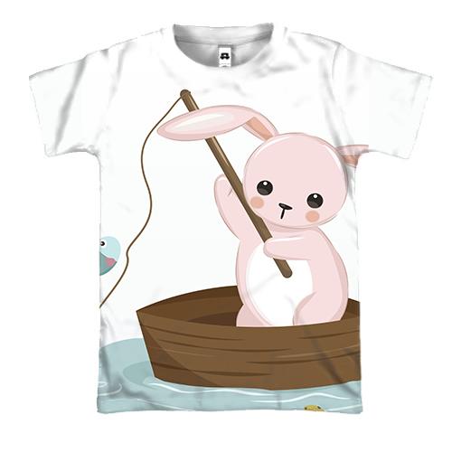 3D футболка с зайцем рыбаком