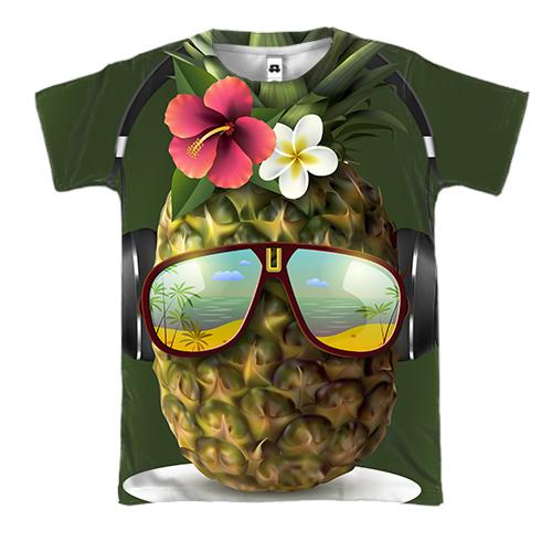 3D футболка с ананасом в наушниках