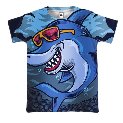 3D футболка с акулой в очках