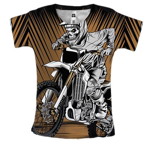 Женская 3D футболка со скелетом на мотоцикле