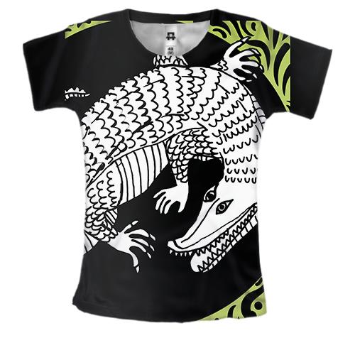 Женская 3D футболка с белым крокодилом