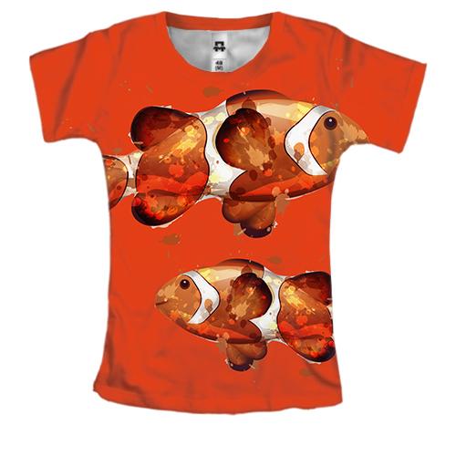 Женская 3D футболка с влюбленными рыбами клоунами