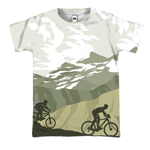 3D футболка с велосипедистами в горах