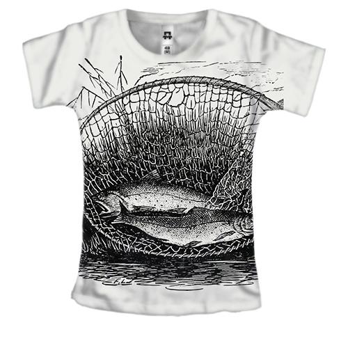 Женская 3D футболка с рыбами в сетках (2)
