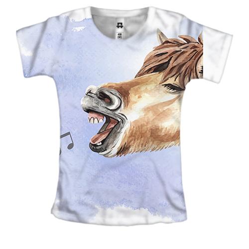 Женская 3D футболка с поющей лошадью
