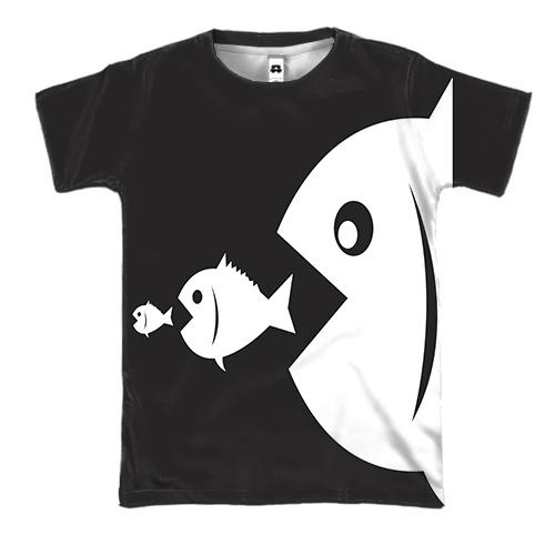 3D футболка с пищевой цепью рыб