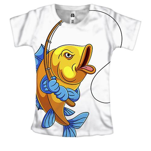 Женская 3D футболка с рыбой и удочкой (2)