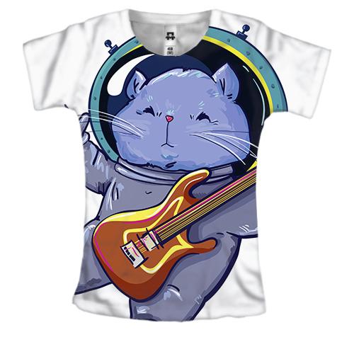 Жіноча 3D футболка з котом астронавтом і гітарою