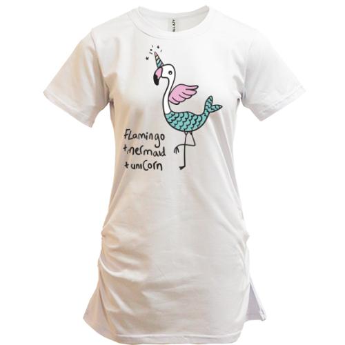 Подовжена футболка Flamingo + Mermaid + Unicorn