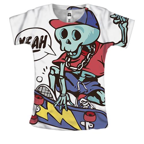 Женская 3D футболка Yeah skate skull