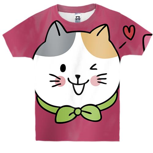 Детская 3D футболка с влюбленным котом и надписью 