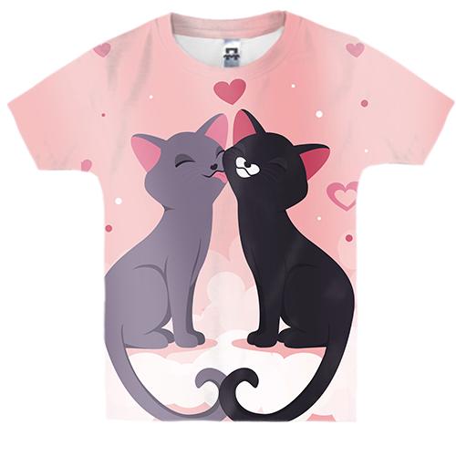 Детская 3D футболка с влюбленными серым и черным котом