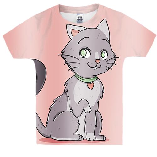 Детская 3D футболка с серым влюбленным котом