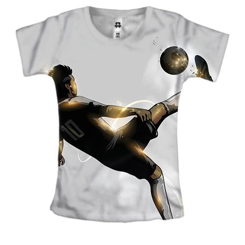 Женская 3D футболка с ярким золотистым футболистом
