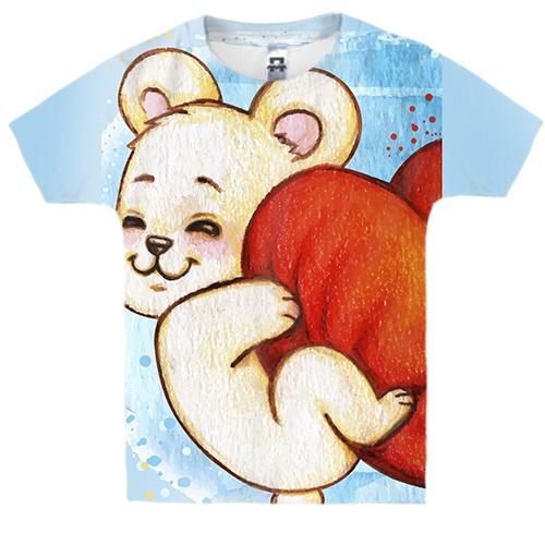 Детская 3D футболка с плюшевым мишкой и сердцем