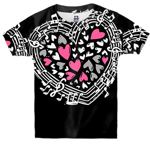 Детская 3D футболка с музыкальными сердечками