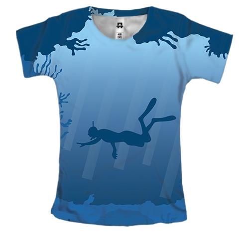 Женская 3D футболка с дайвером под водой