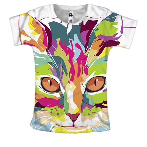Жіноча 3D футболка з акварельним котом