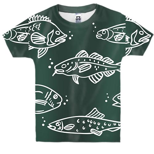 Детская 3D футболка с белыми рыбками