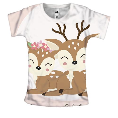Женская 3D футболка с влюбленными оленями