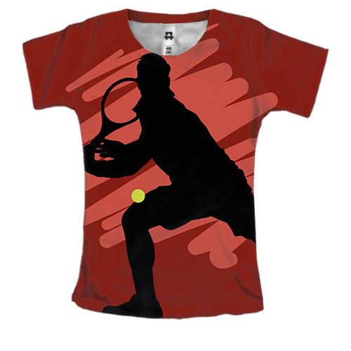 Женская 3D футболка с красным игроком в теннис