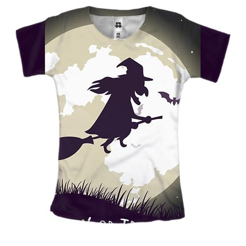 Женская 3D футболка с ведьмой на метле
