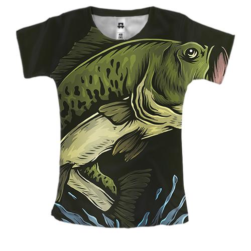 Женская 3D футболка с хаки рыбой