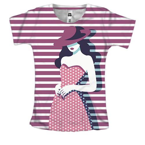 Женская 3D футболка с ретро полосатой девушкой